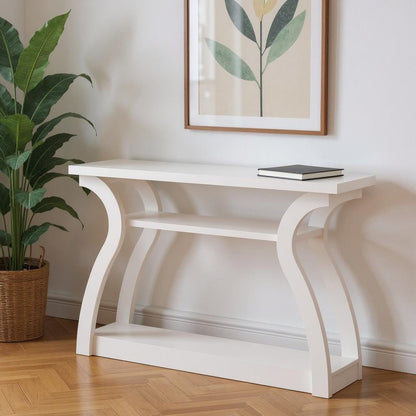 47" White Floor Shelf Console Table With Shelves HomeRoots