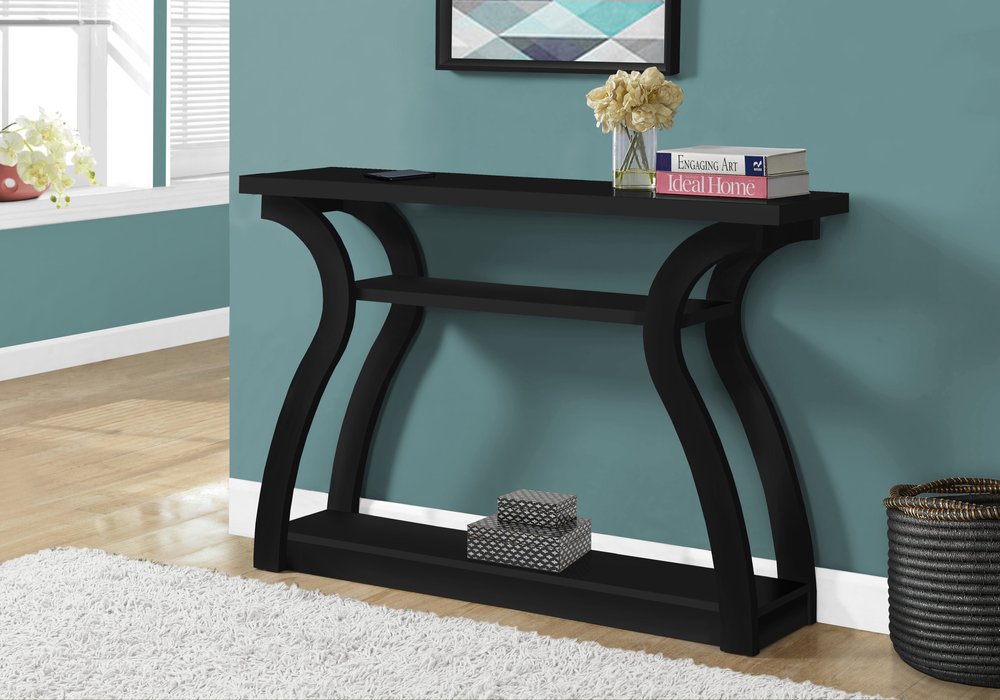 47" Black Floor Shelf Console Table With Shelves HomeRoots
