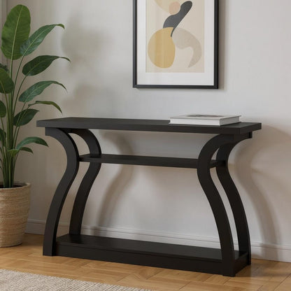 47" Black Floor Shelf Console Table With Shelves HomeRoots