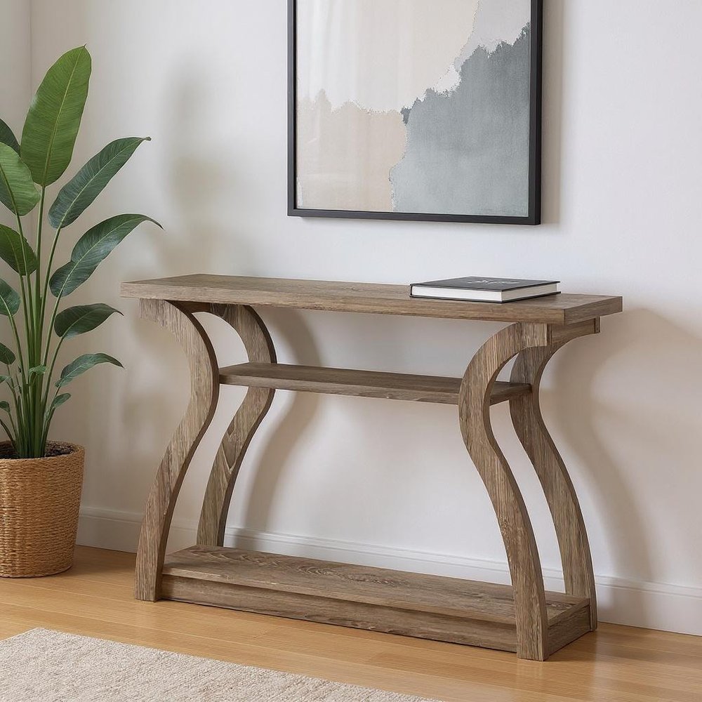47" Taupe Floor Shelf Console Table With Storage HomeRoots