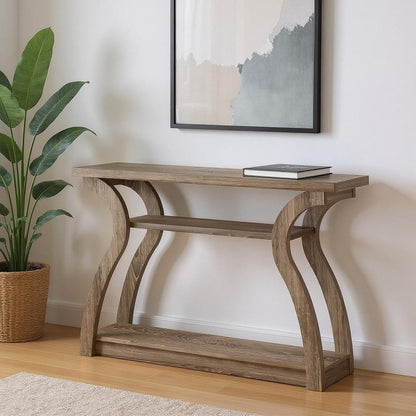 47" Taupe Floor Shelf Console Table With Storage HomeRoots