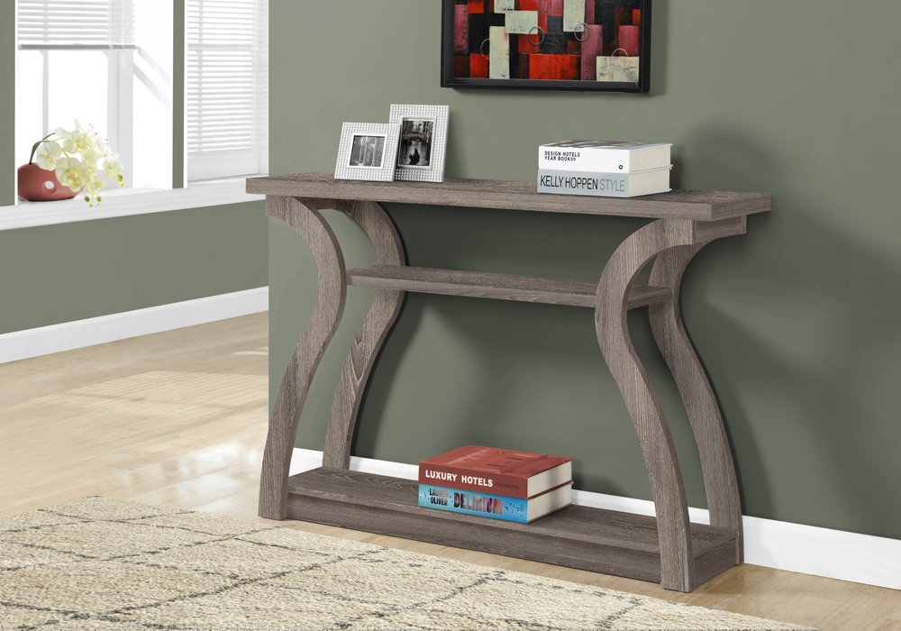 47" Taupe Floor Shelf Console Table With Storage HomeRoots