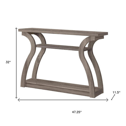 47" Taupe Floor Shelf Console Table With Storage HomeRoots
