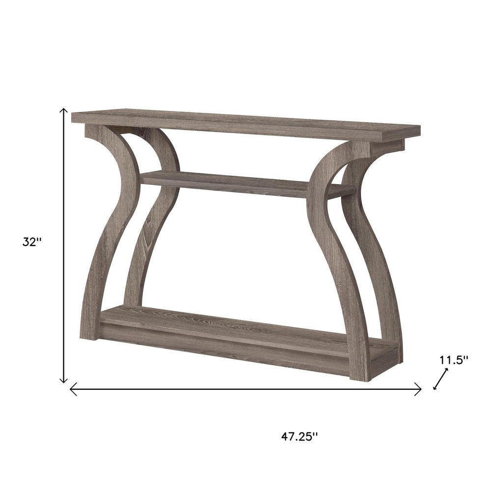 47" Taupe Floor Shelf Console Table With Storage HomeRoots