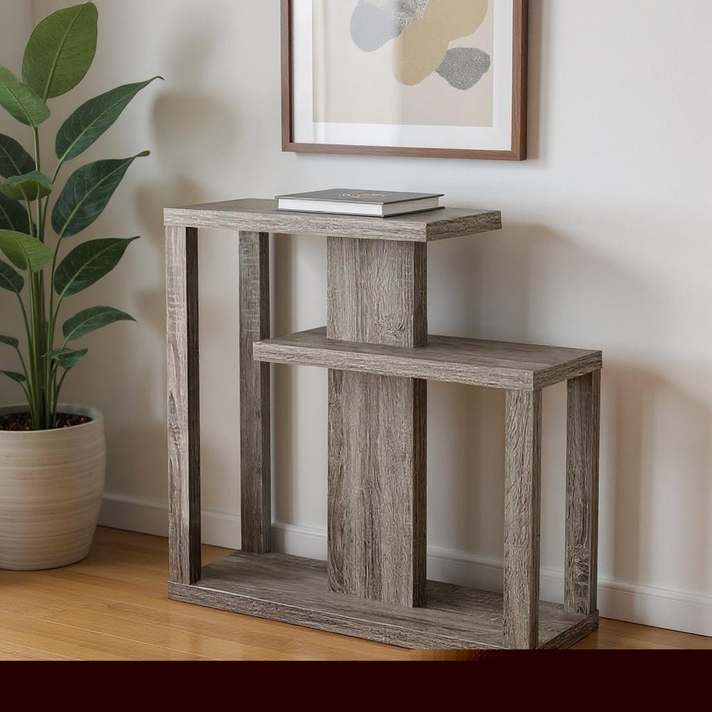 32" Taupe Free form Floor Shelf Console Table With Storage HomeRoots