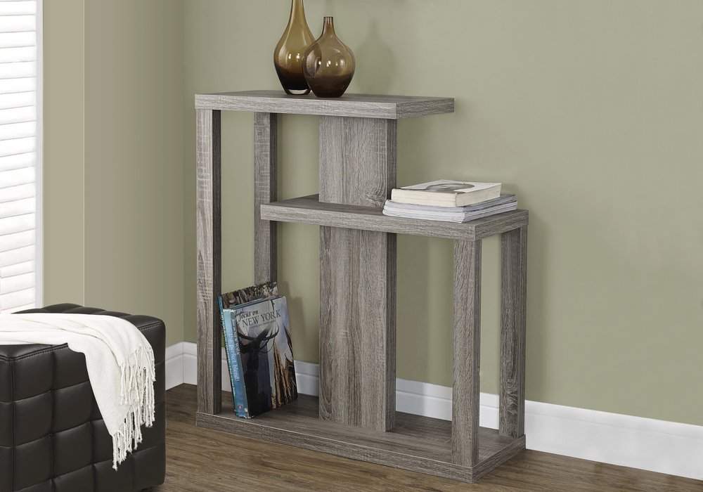 32" Taupe Free form Floor Shelf Console Table With Storage HomeRoots