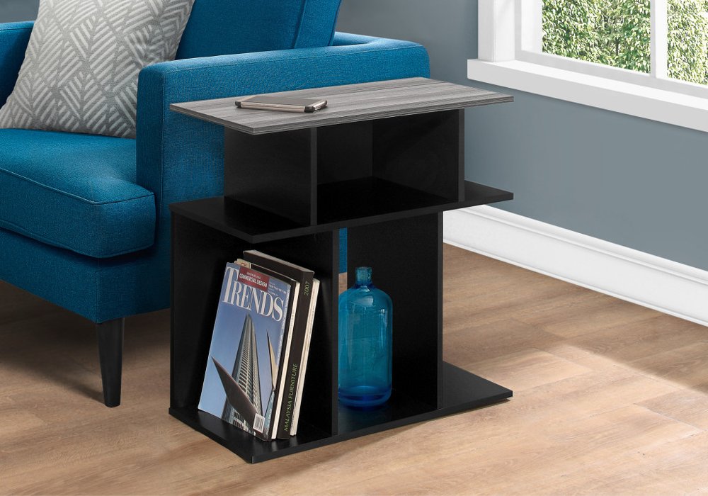 24" Gray and Black Wood Floor Shelf End Table With 6 HomeRoots