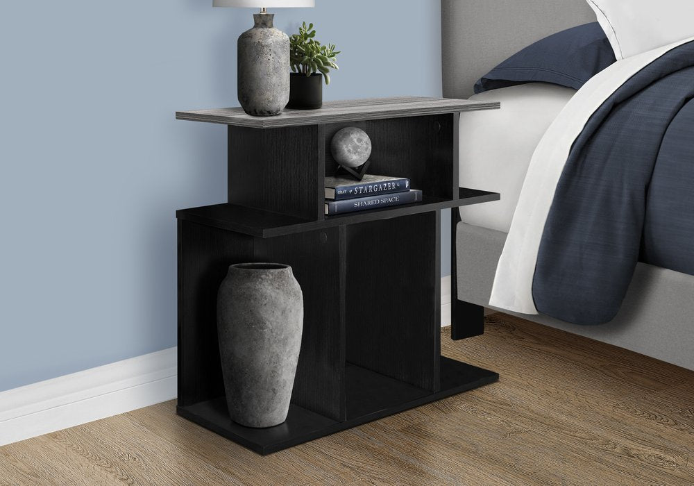 24" Gray and Black Wood Floor Shelf End Table With 6 HomeRoots