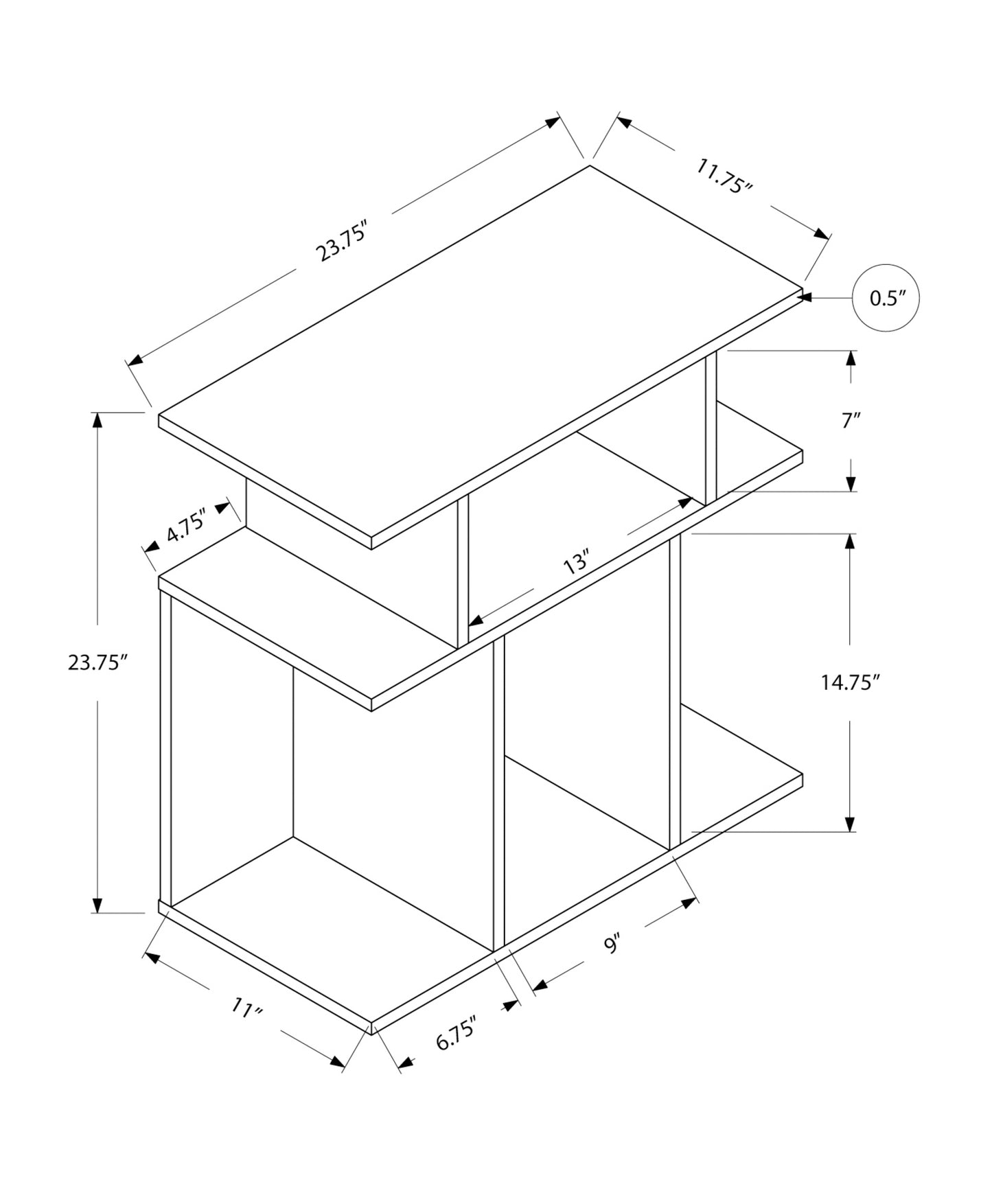 24" Black And Gray Wood End Table With 6