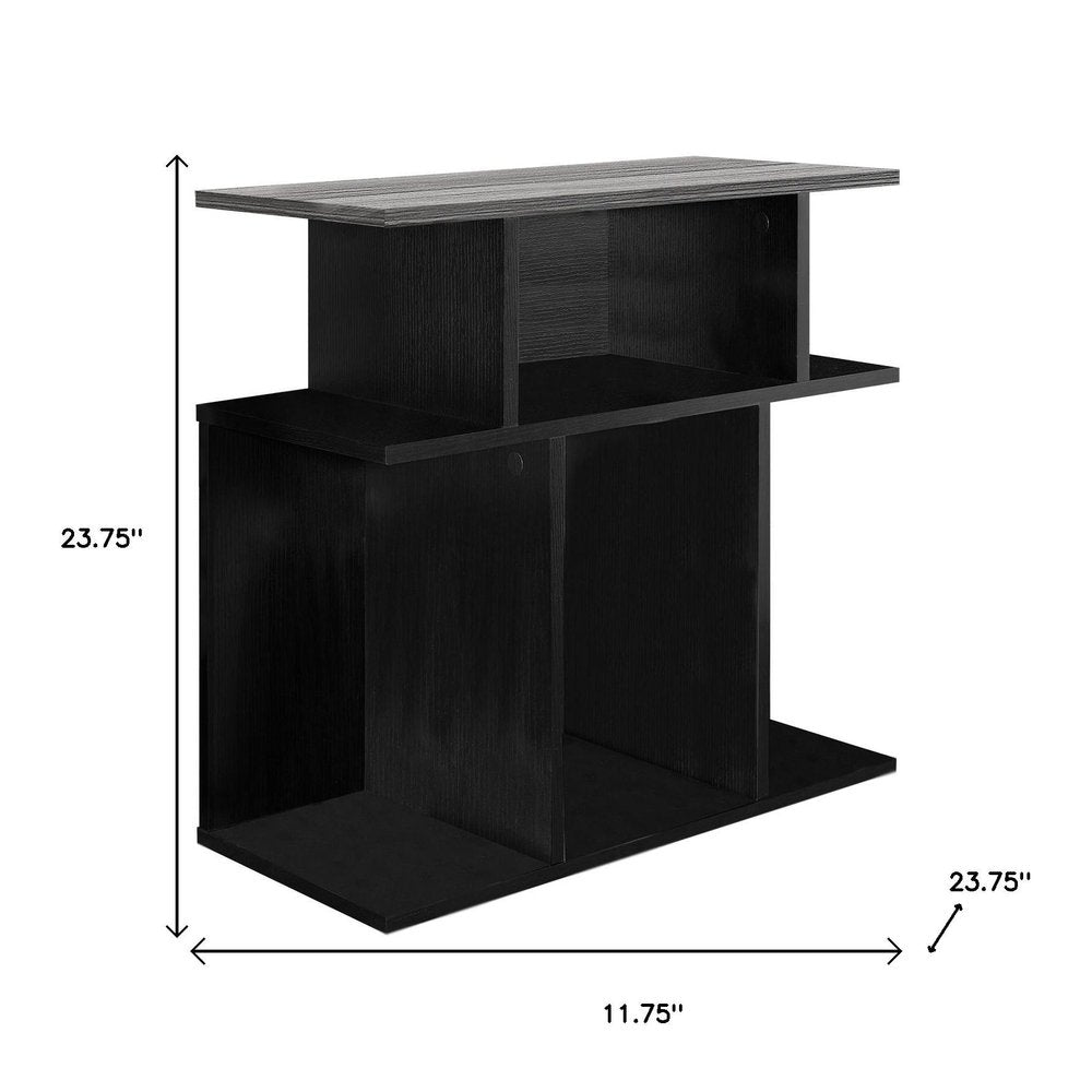 24" Gray And Black Wood Floor Shelf End Table With Six Open Shelves