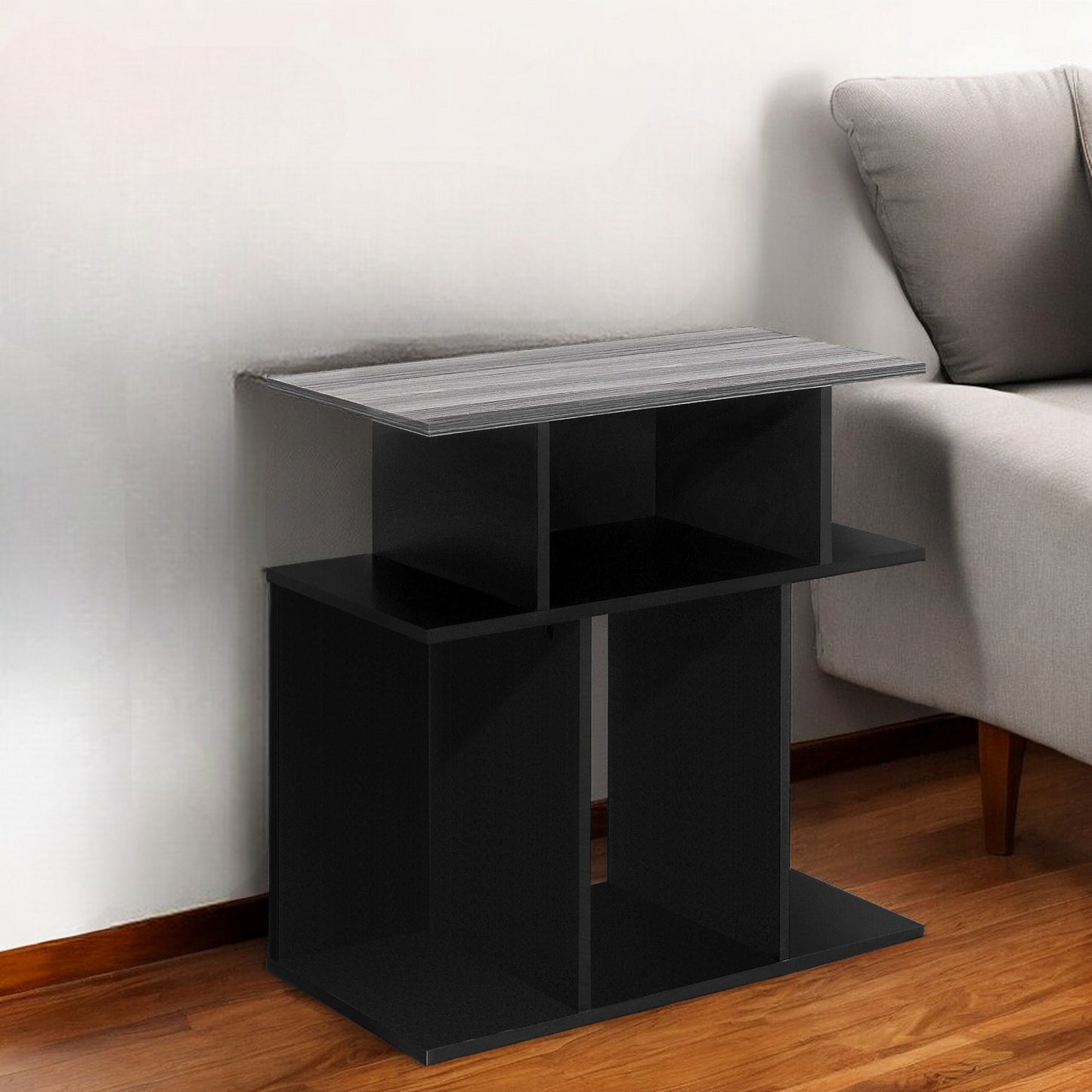 24" Black And Gray Wood End Table With 6