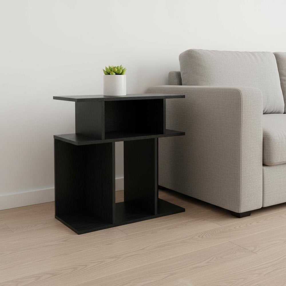 24" Gray And Black Wood Floor Shelf End Table With Six Open Shelves — view 6