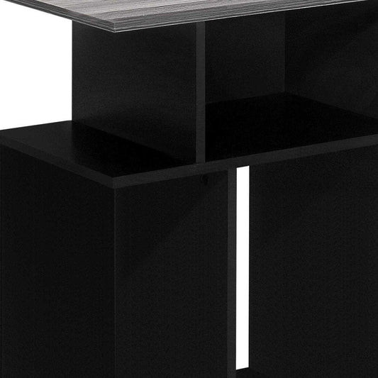 24" Gray And Black Wood Floor Shelf End Table With Six Open Shelves