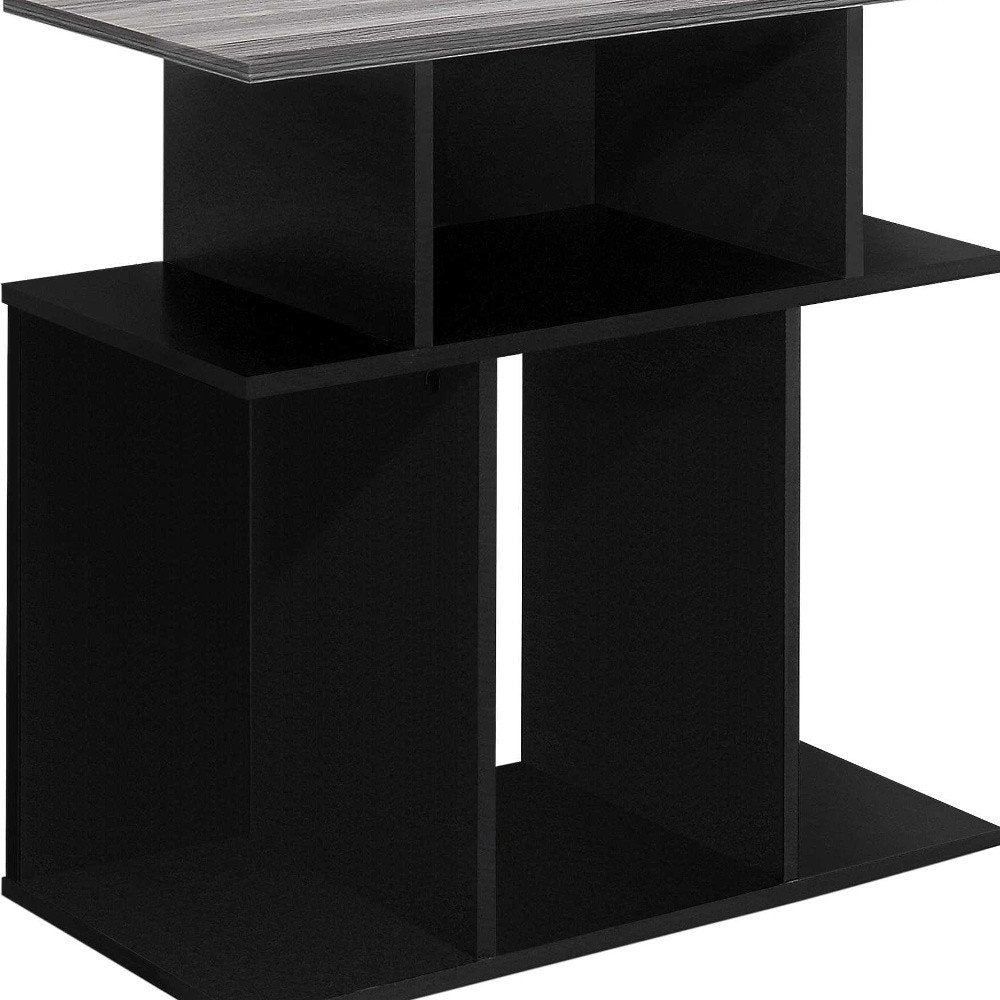 24" Gray And Black Wood Floor Shelf End Table With Six Open Shelves