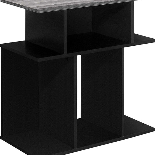 24" Gray And Black Wood Floor Shelf End Table With Six Open Shelves