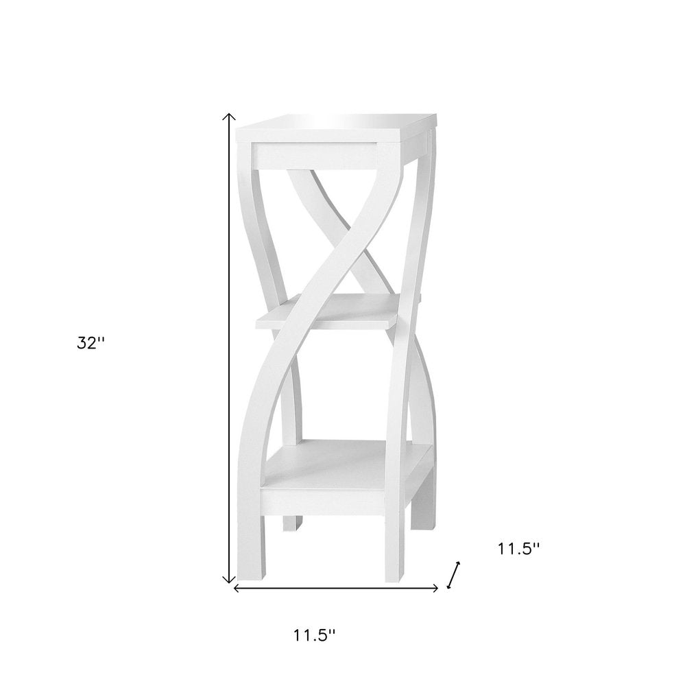 32" White Wood Square End Table With Two Shelves — view 3