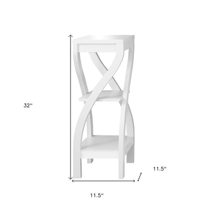 32" White Wood Square End Table With Two Shelves