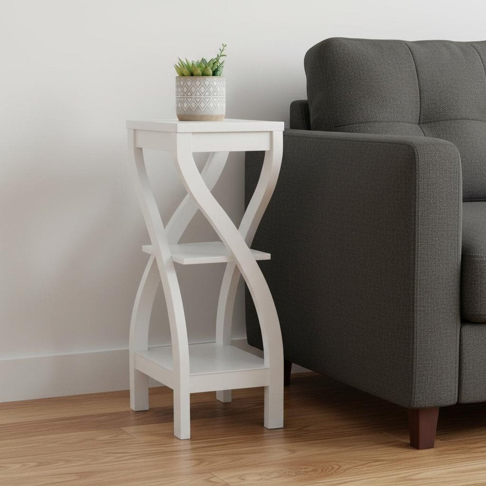 32" White Wood Square End Table With Two Shelves — view 1