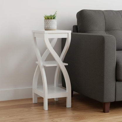 32" White Wood Square End Table With Two Shelves HomeRoots