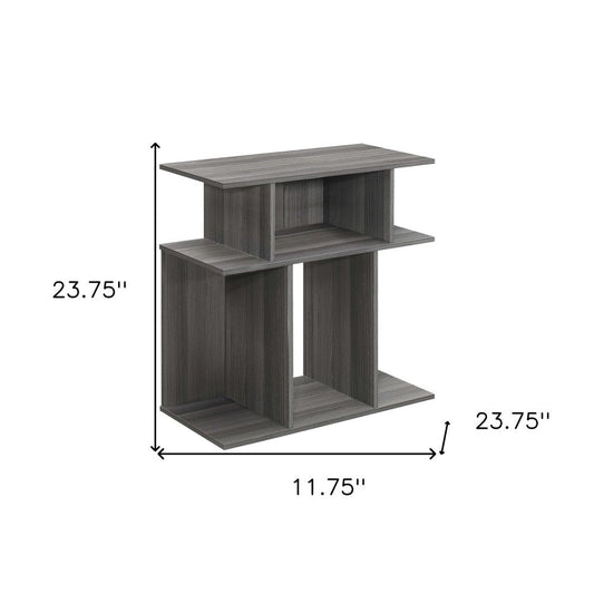 24" Dark Gray Wood End Table With Six Open Shelves HomeRoots