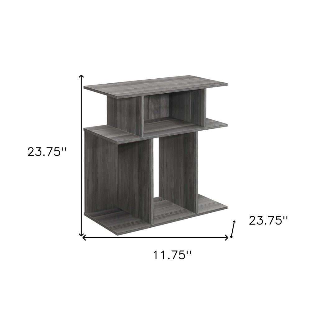 24" Dark Gray Wood End Table With Six Open Shelves HomeRoots