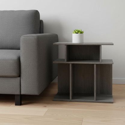 24" Dark Gray Wood End Table With Six Open Shelves HomeRoots