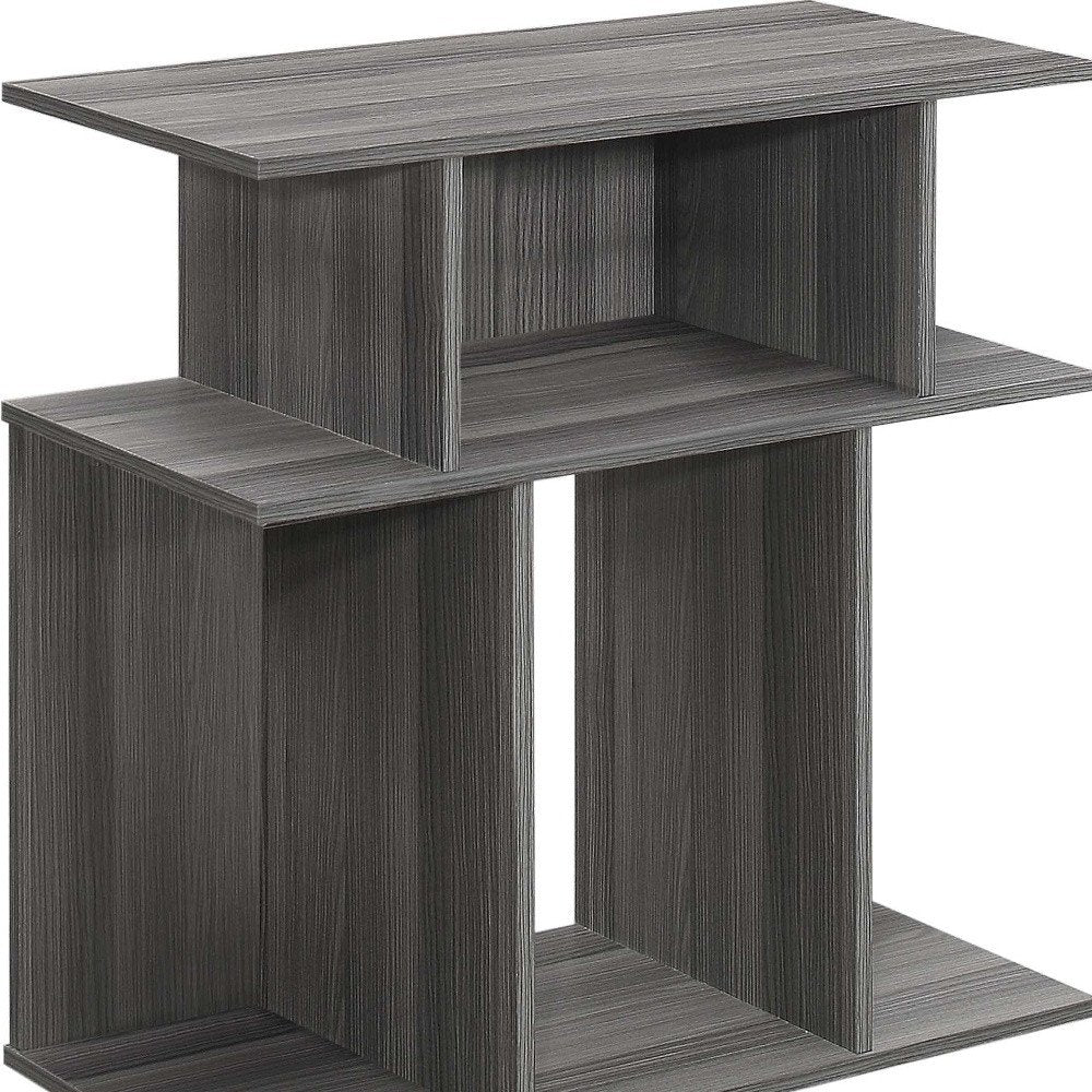 24" Dark Gray Wood End Table With Six Open Shelves HomeRoots