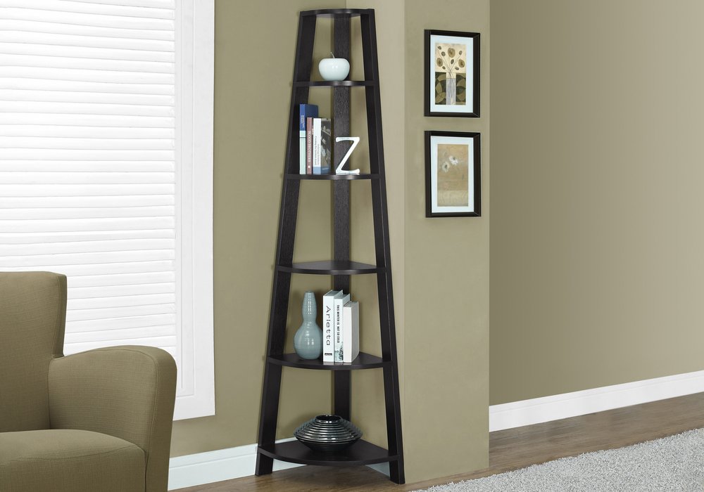 71" Gray Wood Five Tier Corner Bookcase HomeRoots