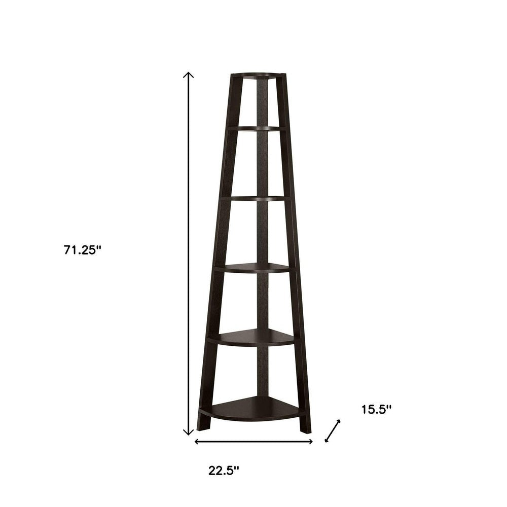 71" Gray Wood Five Tier Corner Bookcase HomeRoots