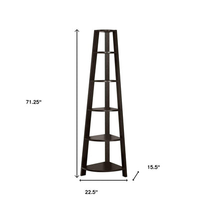 71" Gray Wood Five Tier Corner Bookcase HomeRoots