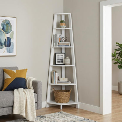 71" Gray Wood Five Tier Corner Bookcase HomeRoots