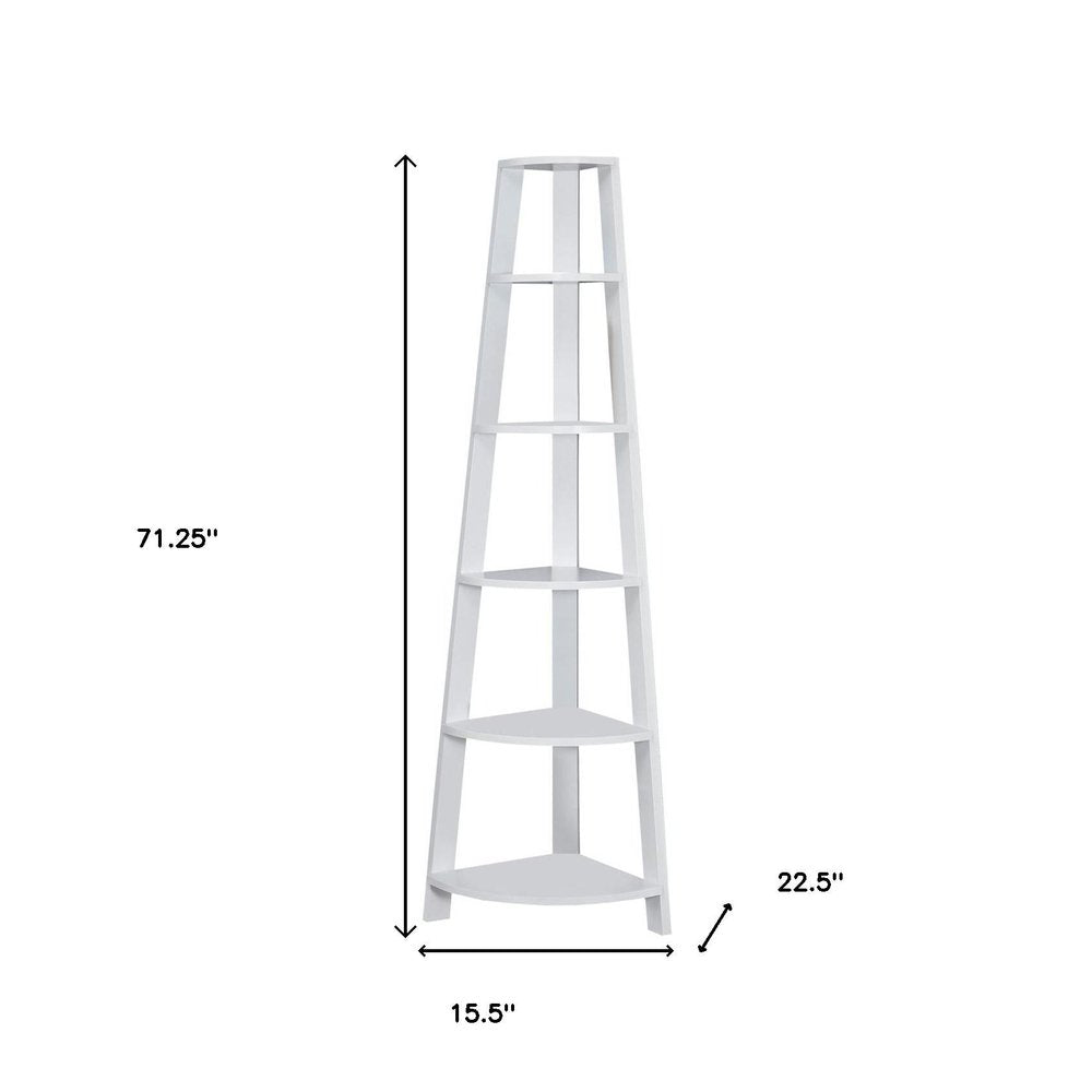 71" Gray Wood Five Tier Corner Bookcase HomeRoots