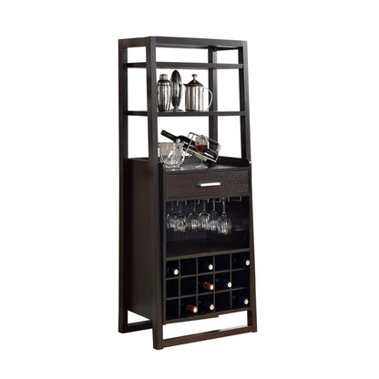16" Espresso Standard Bar Cabinet With Four Shelves And One Drawer - FurniFindUSA