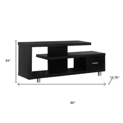 60" Dark Brown Cabinet Enclosed Storage TV Stand HomeRoots