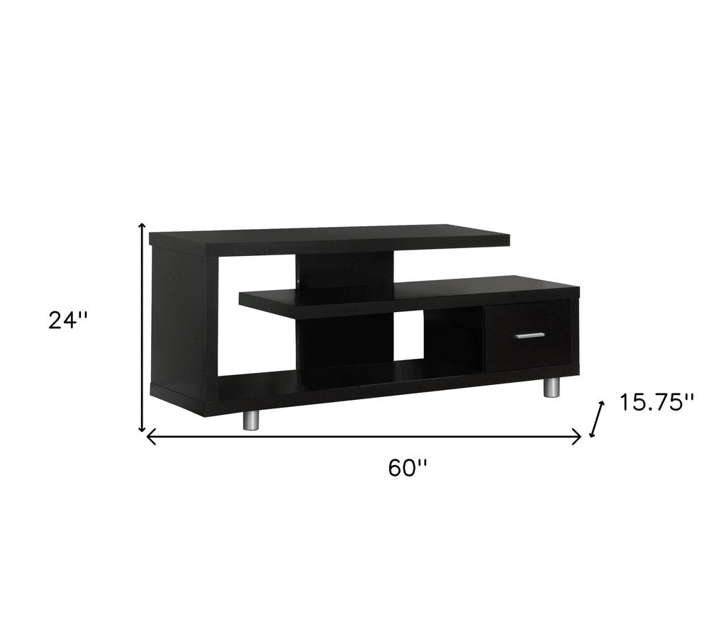 60" Dark Brown Cabinet Enclosed Storage TV Stand HomeRoots