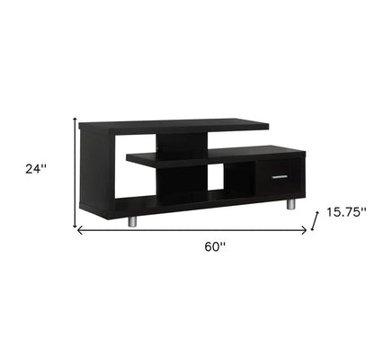 60" Dark Brown Cabinet Enclosed Storage TV Stand HomeRoots