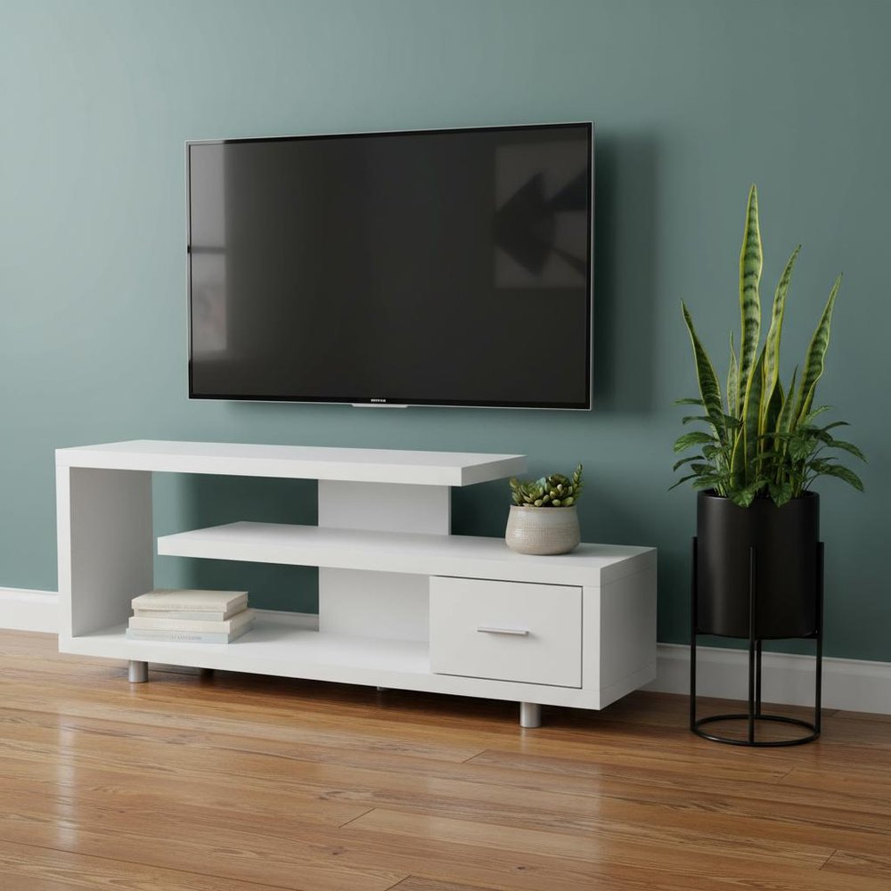 60" White Open Shelving TV Stand HomeRoots