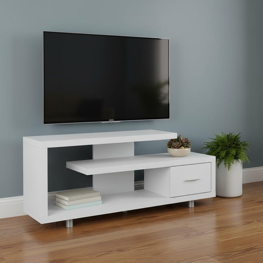 60" White Open Shelving TV Stand HomeRoots