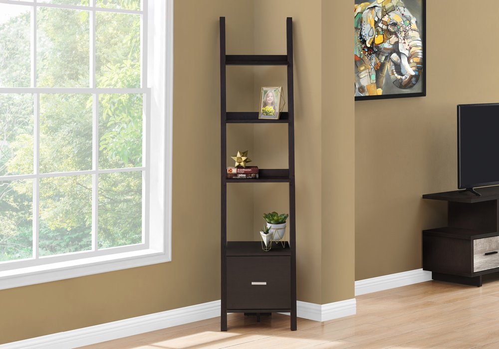 Brown Wood Four Tier Ladder Bookcase HomeRoots