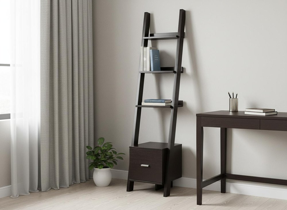 Brown Wood Four Tier Ladder Bookcase HomeRoots