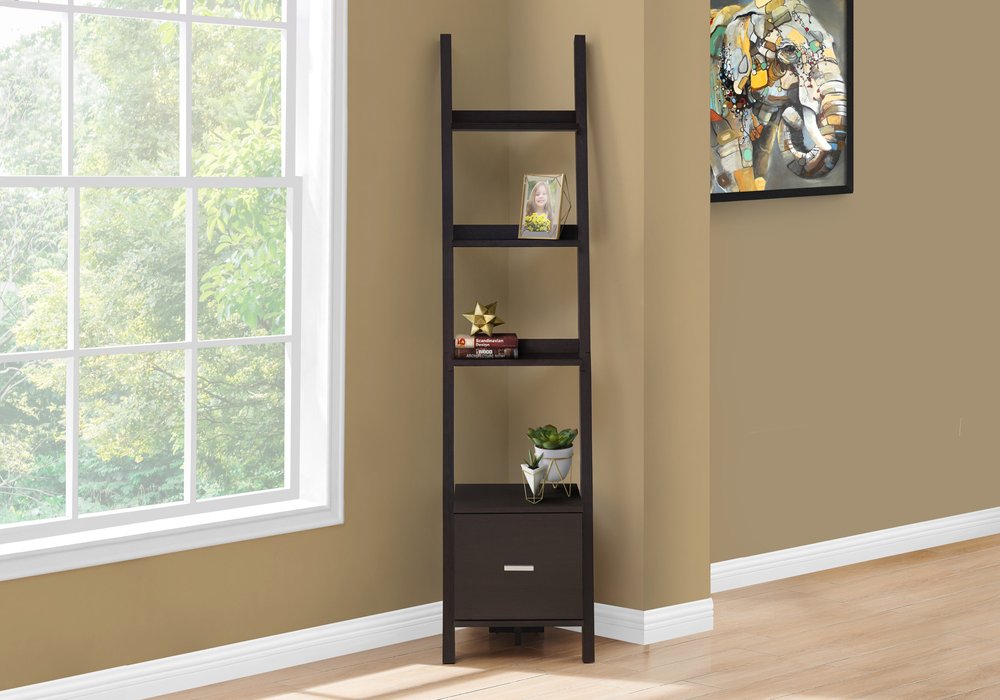 Brown Wood Four Tier Ladder Bookcase HomeRoots