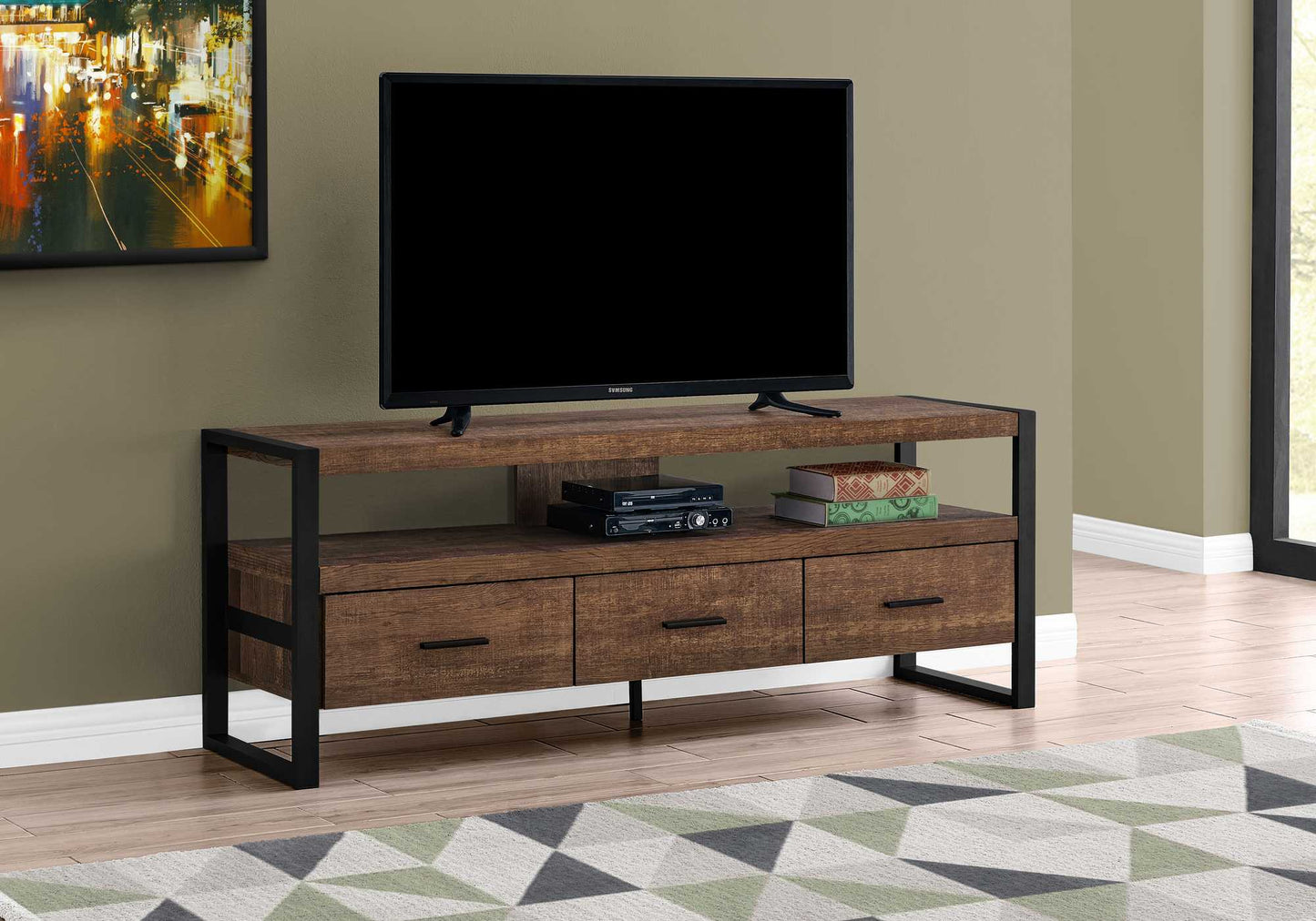 59" Brown and Black Cabinet Enclosed Storage TV Stand