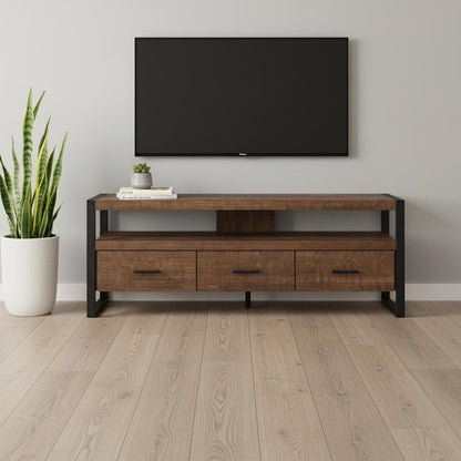 59" Brown and Black Cabinet Enclosed Storage TV Stand HomeRoots