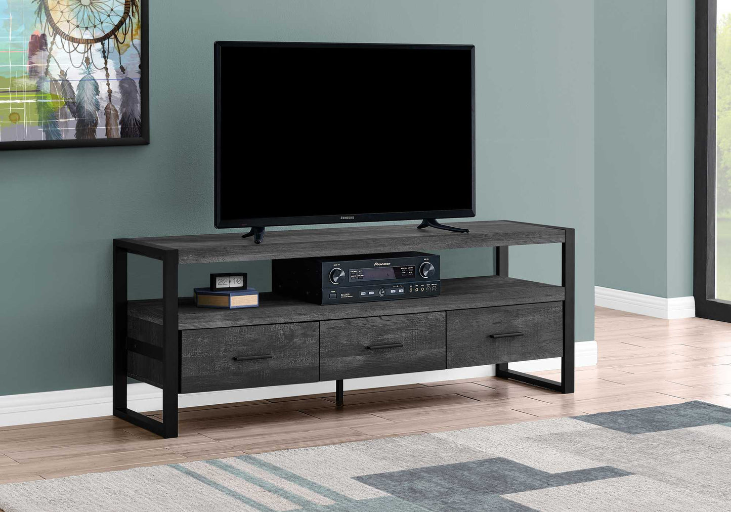 59" Brown and Black Cabinet Enclosed Storage TV Stand