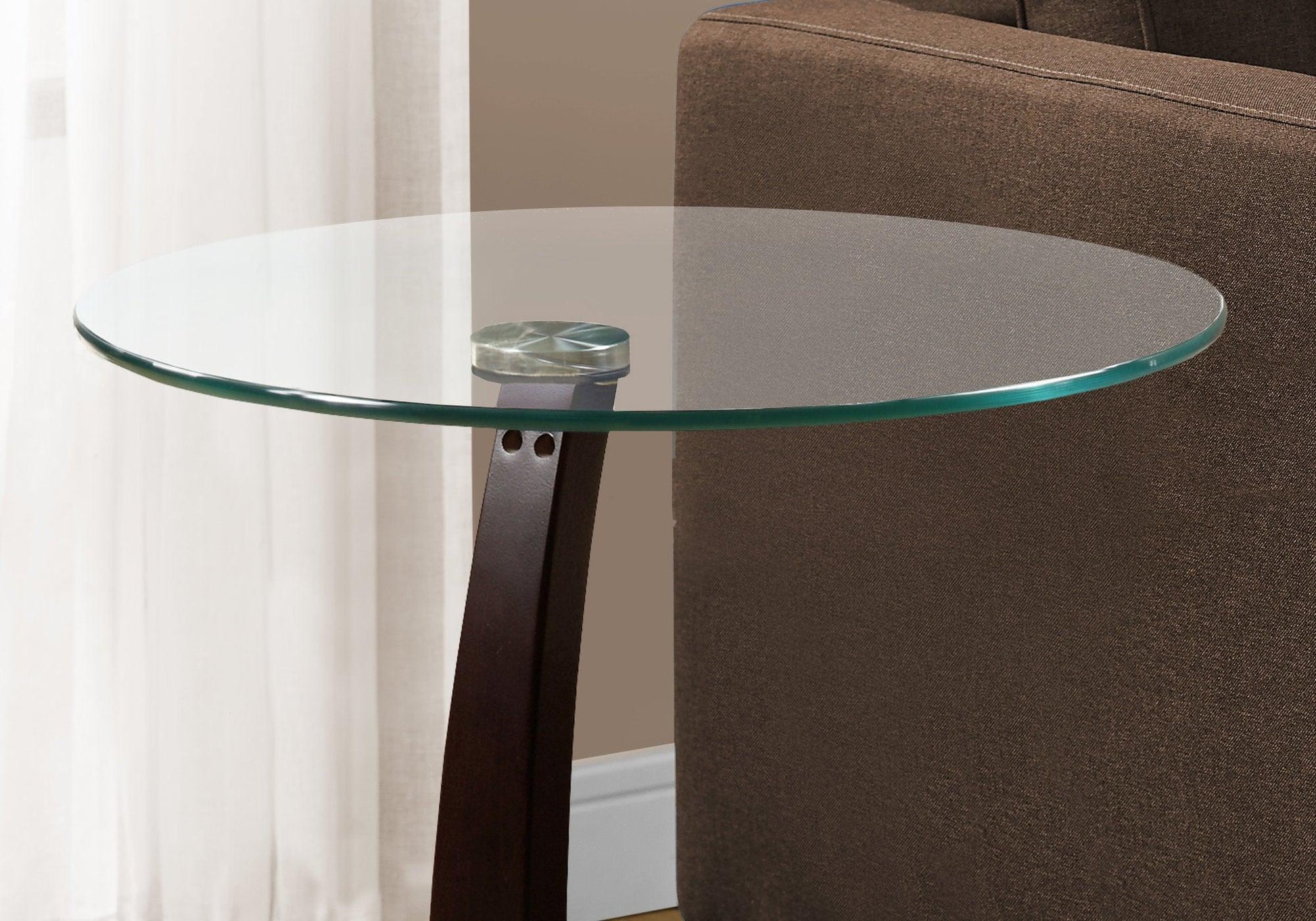 17.75" X 17.75" X 24" Cappuccino Particle Board Tempered Glass Accent Table - FurniFindUSA