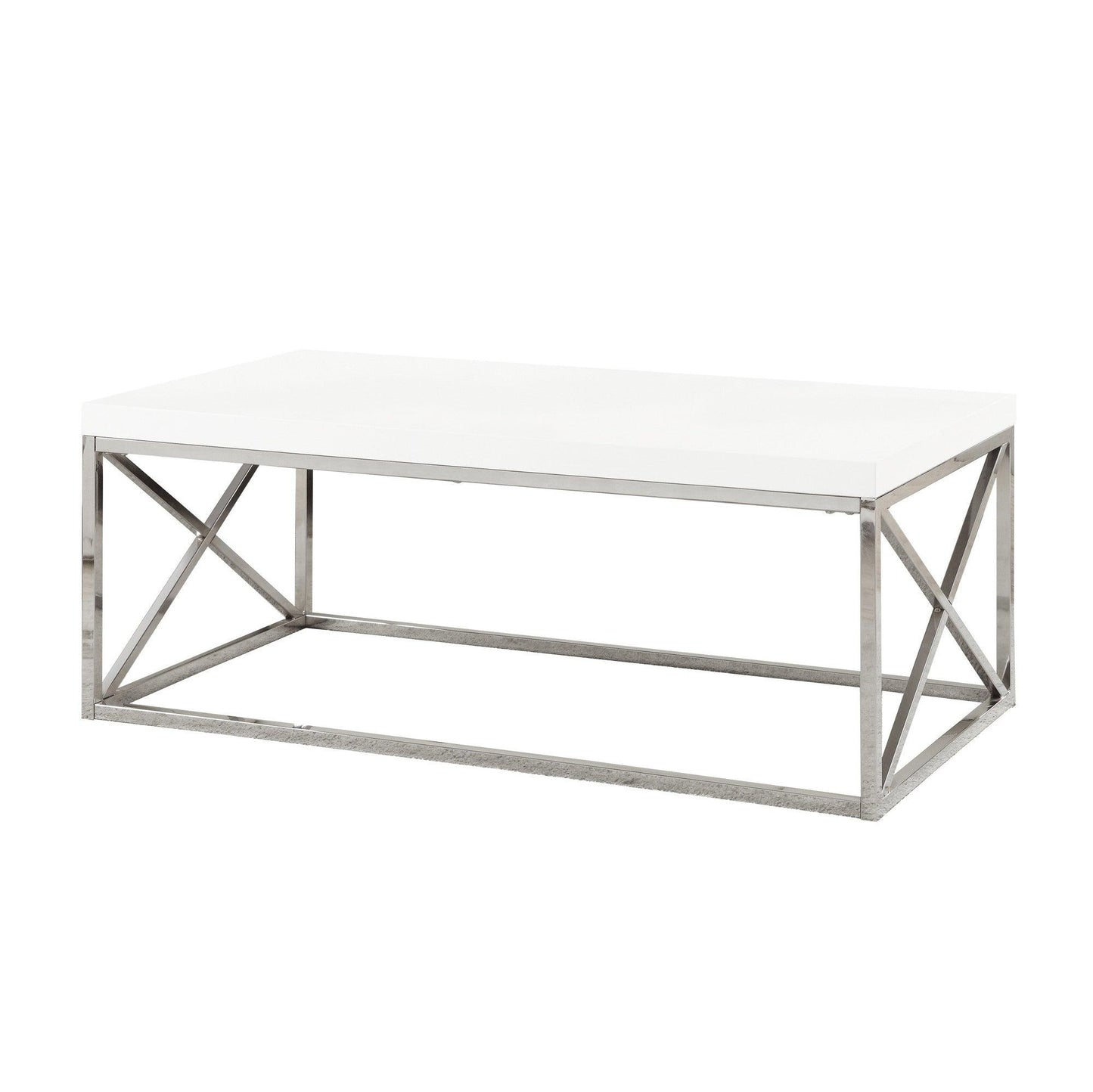 44" Beige And Silver Iron Coffee Table - FurniFindUSA