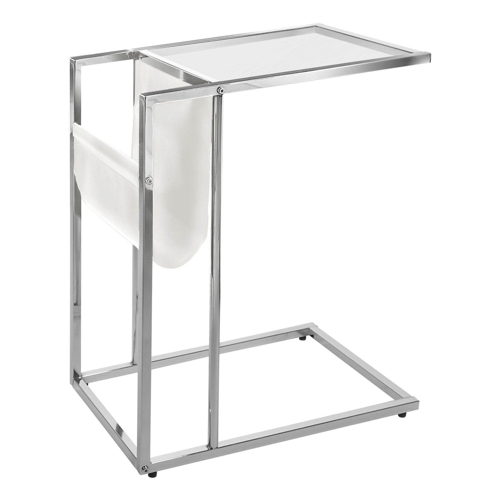 19.5" X 12" X 24" Chrome Tempered Glass Leather Look Accent Table - FurniFindUSA