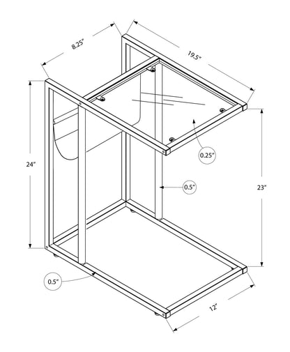 19.5" X 12" X 24" Chrome Tempered Glass Leather Look Accent Table - FurniFindUSA