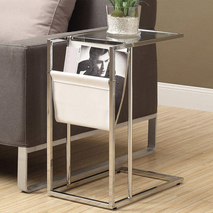 19.5" X 12" X 24" Chrome Tempered Glass Leather Look Accent Table - FurniFindUSA