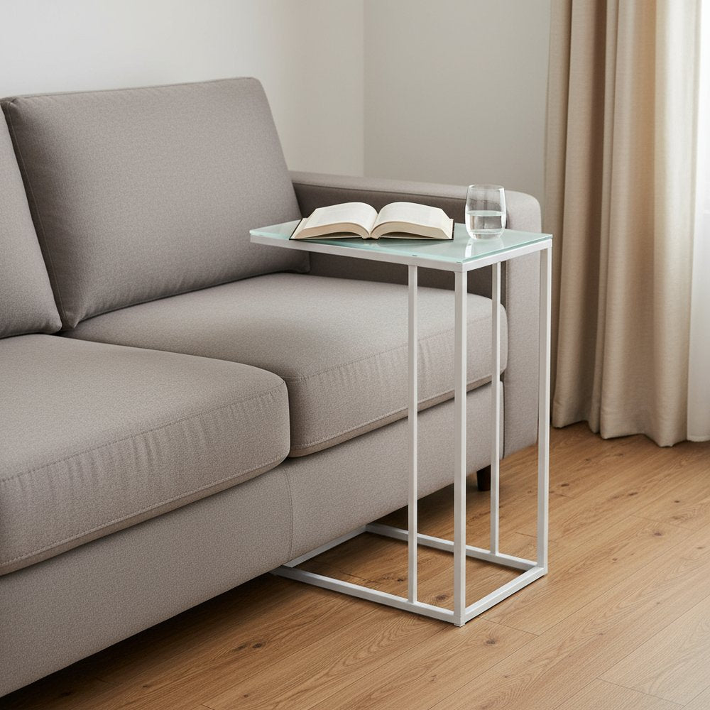 18.25" X 10.25" X 24" White Metal Tempered Glass Accent Table HomeRoots